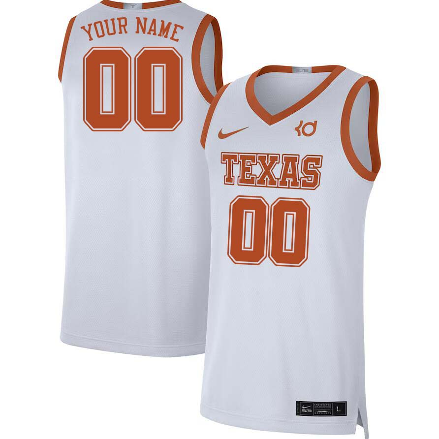 Custom Texas Longhorns Name And Number College Basketball Jerseys Stitched-White